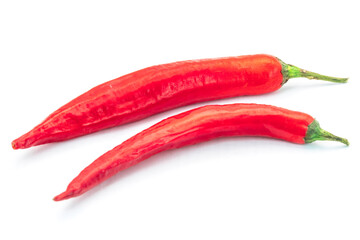 Fresh two red chilli on white background.