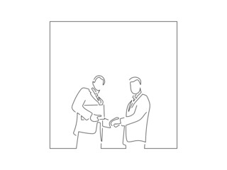 Company work team in line art drawing style. Composition of a group of business people doing their job. Black linear sketch isolated on white background. Vector illustration design.