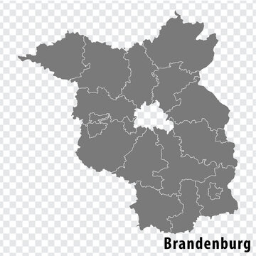 Map State of Brandenburg on transparent background. Brandenburg map with  districts  in gray for your web site design, logo, app, UI. Land of Germany. EPS10.