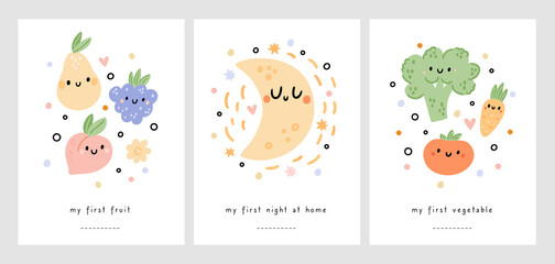 Baby milestone cards for newborn girl or boy. Very first special moments illustration. Print capturing all the special moments. Monthly anniversary card. Kids print - obrazy, fototapety, plakaty