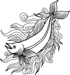 Design Vector Outline Illustration Marine Fish
