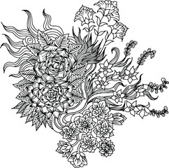 Design Vector Outline Flower for Coloring Page
