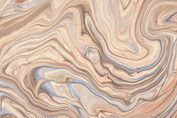 Abstract fluid art background light blue and beige colors. Liquid marble. Acrylic painting with brown gradient.