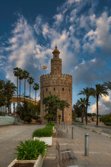 Fototapeta na wymiar Torre del Oro on the shores of the Guadalquivir river, Seville, Spain.
