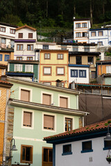 Fototapeta na wymiar View of the fishing village of Cudillero with the colorful houses at sunset in Asturias, Spain.