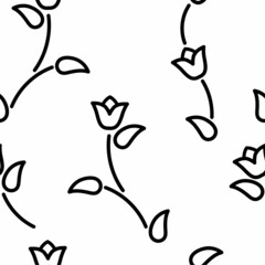Tulips seamless pattern. Spring floral background. Tulip pattern for fabric, gift paper, print design. Pattern of plants for postcards, posters and wall decoration. Minimalistic doodle vector