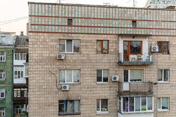 Kyiv (Kiev), Ukraine - July 17, 2021: Different architecture of residential buildings, prerevolutionary, soviet and modern buildings