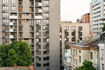 Kyiv (Kiev), Ukraine - July 17, 2021: Different architecture of residential buildings,...