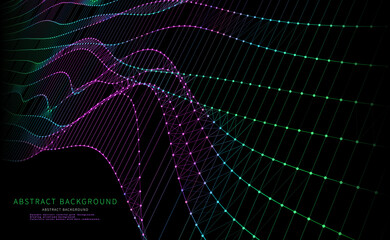 Abstract  background with wireframe technology color grid on black. Visual  presentation of analysis research. Computing technology concept. Big Data.  Banner for business, science and technology.