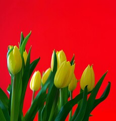 Wiosenne tulipany na pięknym czerwonym tle