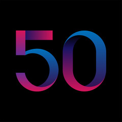 Neon blue-pink number fifty on a black background. Vector stock image