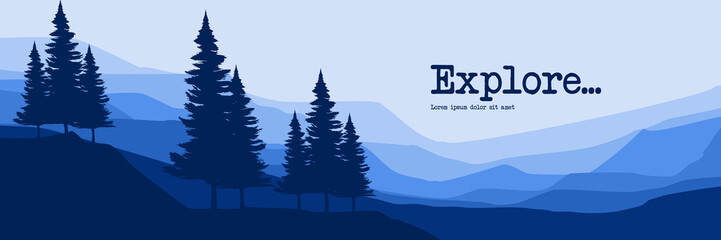 Naklejka premium sillhouette of mountain landscape flat design vector illustration good for web banner, ads banner, tourism banner, wallpaper, background template, and adventure design backdrop