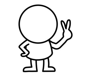 This is an illustration of a two-headed white person doing a peace sign with his left hand.