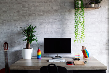 Desk table with LGBT accessories and decoration. LGBTQ culture