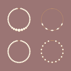 Set of pearl necklaces. Vector illustration