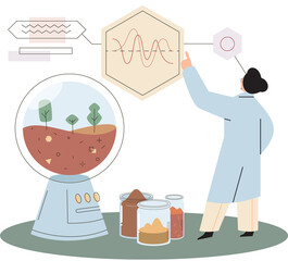 Soil analysis and earth pollution metaphor or structure control. Nutrients microorganism composition research ground layer structure sample. Soil laboratory test. Scientist measuring levels status