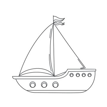 Sailboat outline icon. Simple linear sketch vector illustration