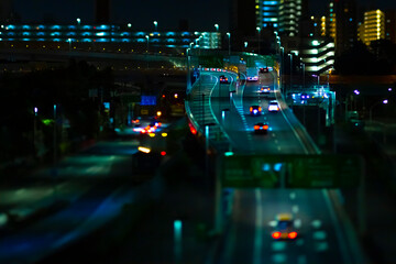 A night miniature traffic jam at the urban street in Tokyo