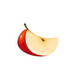 Red apple piece with stalk and bone. Healthy vegetarian snack of apple fruit vector illustration.