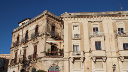 ancient flat buildings (or palaces ?) in syracusa in sicily (italy) 
