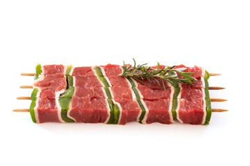 raw beef skewer isolated on a white background