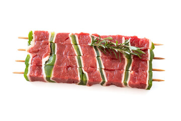 raw beef skewer isolated on a white background