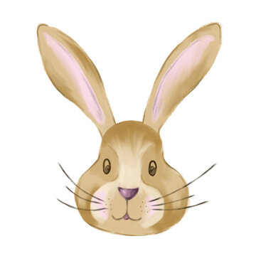 Cute hand drawn rabbit isolated on white background. Children's illustration for prints, cards, stickers. Postcard for Easter