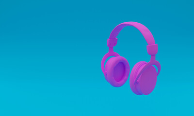 3d illustration, pink headphones, copy space 3d rendering
