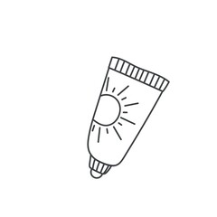 Sunscreen cream in tube outline icon. Simple linear sketch vector illustration