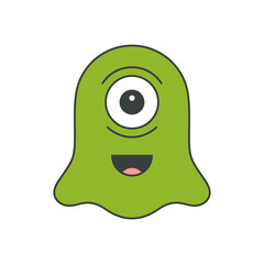 Abstract green liquid alien smiling character eye pop art groovy style t shirt print vector cartoon