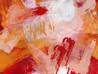 Modern art. Contemporary art. Artistic canvas. Oil painting on canvas.  Abstract art texture. Colorful texture. Modern artwork. Strokes of  paint. Brushstrokes. Red orange pink warm colors.
