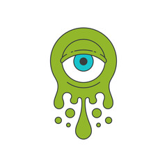 Green liquid alien melting germ microbus with eye pop art groovy style t shirt print vector cartoon