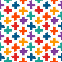 Paint brush strokes seamless pattern. Freehand grunge design background. Crosses motif modern minimal ornament
