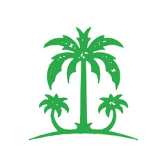 Fototapeta na wymiar Tropical island landscape with three natural palm trees green hand drawn grunge texture vector