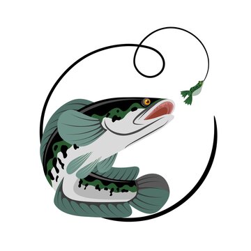 Vector illustration of snakehead fishing, isolated on a white background.