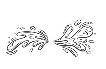 Drops and splashes of water. Outline vector illustration of the water splash element.