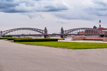 Drawbridge in the city. Bridge over the river.