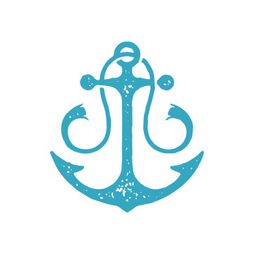 recommend clip art: Decorative vintage nautical anchor with torn rope hanging blue grunge texture vector illustration