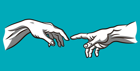 Michelangelo Buonarroti - The Creation of Adam. Part, detail, replica hands. Fill, Shadow, Background. © Nina