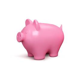 3D realistic piggy bank. Pink pig isolated on white background. Piggy bank concept of money deposit and investment