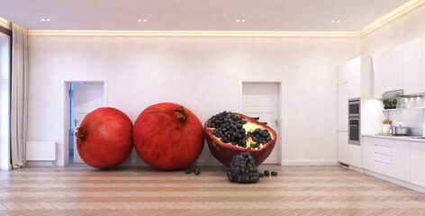 giant pomegranates in the room