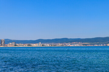 Naklejka na ściany i meble View of the Black sea and Sunny Beach resort in Bulgaria