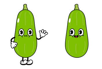Cute funny vegetable marrow character. Vector hand drawn traditional cartoon vintage, retro, kawaii character illustration icon. Isolated on white background. Vegetable marrow character