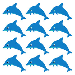 Cute Blue Dolphins Background isolated On White