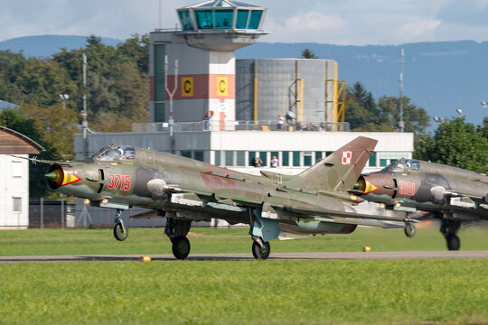 Payerne, Switzerland - August 30, 2014: Polish Air Force (Sily Powietrzne) Sukhoi Su-22M4 (Sukhoi Su-17) fighter/attack aircraft.