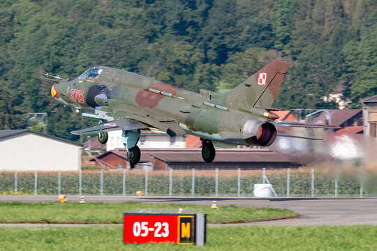 Payerne, Switzerland - August 30, 2014: Polish Air Force (Sily Powietrzne) Sukhoi Su-22M4 (Sukhoi Su-17) fighter/attack aircraft.