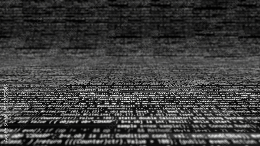 Fototapete lots of white text on black background. animation. endless white text of program code inside compute
