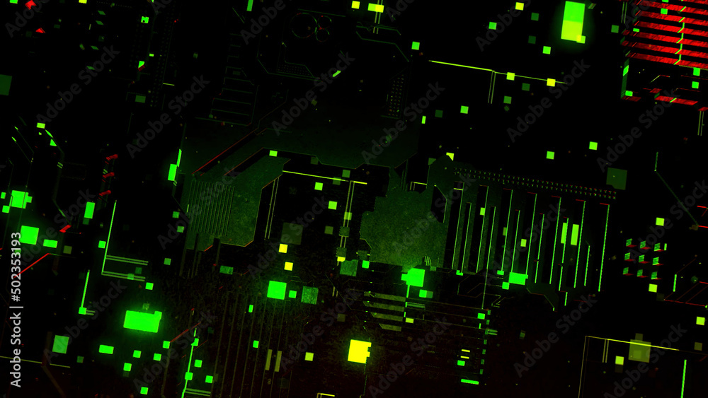 Poster abstract technological background. motion. 3d ai artificial intelligence in cpu chipset, central pro