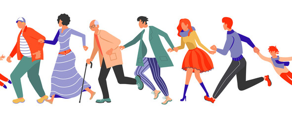 Group of colorful Jogging people seamless border