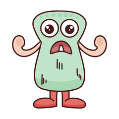 Surprised monster character isolated vector illustration. Funny baby bully. Doodle drawing of fictitious man